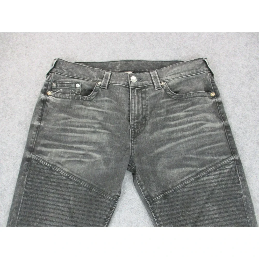True Religion Jeans Mens 38 Gray Rocco Moto Relaxed Skinny Pocket Embroidery